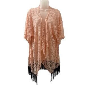 LuLaRoe Coral Lace Cape with Black Tassels - Large